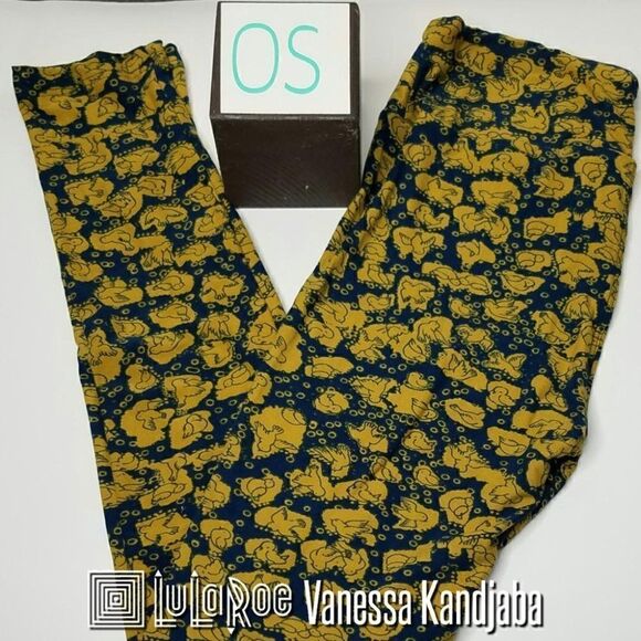 LuLaRoe OS Leggings Blue Gold Birds NEW - Picture 1 of 1